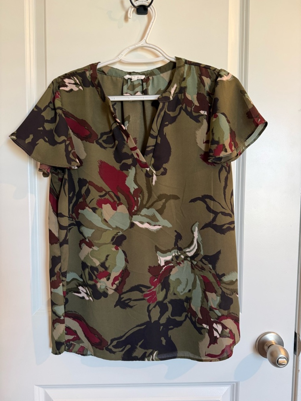 Maurices Olive Floral Flutter Sleeve Blouse
